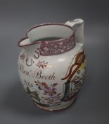 A George IV pottery lustre jug commemorating William of Orange, inscribed 'Rev. Eben. Booth',