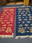 A pair of floral flatweave rugs 180 x 90cm