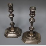 A pair of modern 18th century style silver candlesticks by Edward Barnard & Sons, London, 1973, 17.