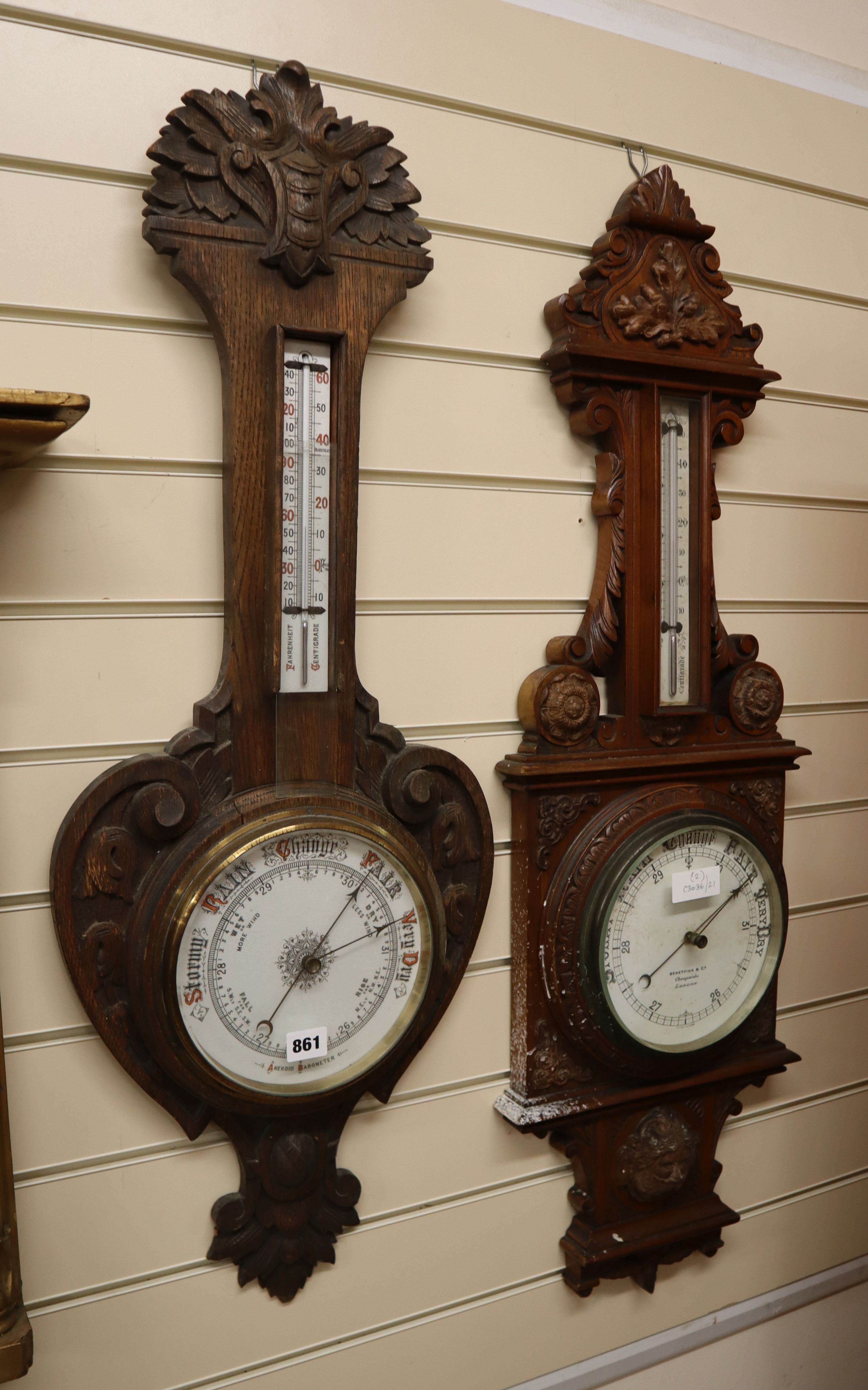 Two late Victorian barometers/thermometers Larger 100cm