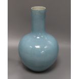 A Chinese sky blue crackle glaze bottle vase, 18th/19th century, H. 36cm