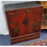 A pair of Chinese red lacquer cabinets W.73cm