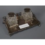 A late Victorian silver and cut glass inkstand, George Fox, London, 1886, 17cm.