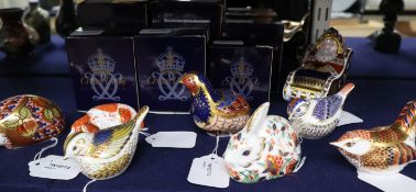 A collection of Royal Crown Derby Imari paperweights, including 'Partridge', 'Hedgehog', 'Meadow