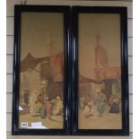 G. Pilny, pair colour prints, Cairo street scenes, 60 x 23cm