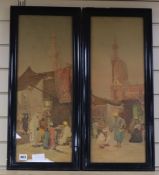 G. Pilny, pair colour prints, Cairo street scenes, 60 x 23cm