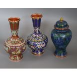 Three cloisonne vases tallest 20cm
