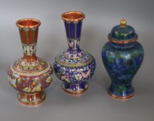 Three cloisonne vases tallest 20cm