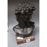After the antique. A classical bronze bust on marble plinth