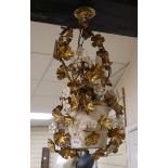 A gilt metal floral light fitting