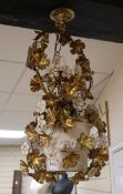 A gilt metal floral light fitting