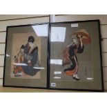 Otamaro, two Japanese woodblock prints, signed, largest 37 x 24cm