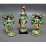 A near pair of 19th century Walton type pearlware figures and one other tallest 18cm