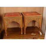 A pair of Moorish leather top stools