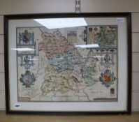 John Speed (1552-1629) hand-coloured engraved map of Breknoke, Thomas Bassett & Richard Chiswell, 38