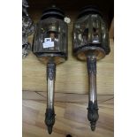 A pair of Victorian Old Sheffield plate carriage lamps height 68cm