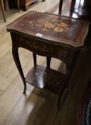 A French transitional-style marquetry inlaid two tier side table W.44cm