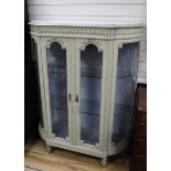 A French marble top cream painted vitrine H.140cm