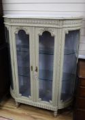 A French marble top cream painted vitrine H.140cm