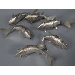 A set of six modern 925 articulated model fish with coloured glass eyes, 14.5cm.