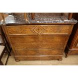 A 19th century French marble top burr wood secretaire commode W.129cm