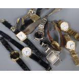 A small group of assorted gentleman's wrist watches including 9ct gold retailed by Mappin & Webb and