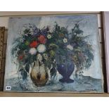Antal Jancsek (Hungarian 1907-1985), oil on canvas, Still life of flowers in vases, signed, 50 x