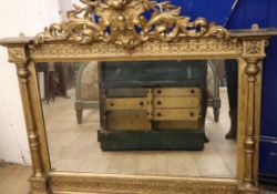 A 19th century French giltwood and gesso overmantel mirror W.116.5cm