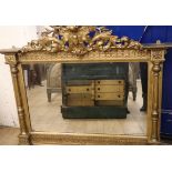 A 19th century French giltwood and gesso overmantel mirror W.116.5cm