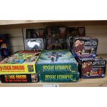 Judge Dredd/2000AD/Rogue Trooper - four board games, 3 carded action figures and collectors spugs