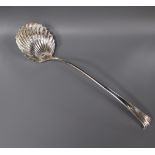 A George III silver onslow pattern soup ladle, George Smith III, London, 1779, (possibly converted