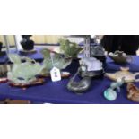 A Chinese jadeite rabbit and various Chinese hardstone carvings etc.