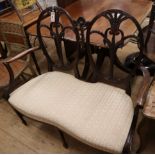 An Edwardian mahogany Hepplewhite style double chair back settee W.108cm