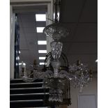 A cut glass six-branch chandelier with domed canopy, H approx 76cm Dia approx 67cm