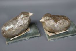 A pair of Chinese mother of pearl and ivory 'quail' boxes and covers