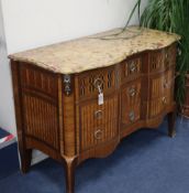 A French transitional style marble top bombe commode W.128cm
