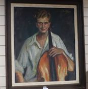 Ossip Perelma, oil on canvas, Portrait of the cellist Risserie, 75 x 64cm