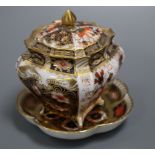 A Royal Crown Derby casket and dish height 10cm