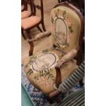 A French walnut tapestry seated elbow chair