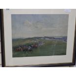 Lionel Edwards, watercolour, The Racecourse at Brighton, signed, Roland Ward label verso, 36 x 46cm