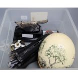 An ostrich egg and mixed collectibles