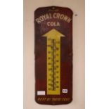 A vintage Royal Crown Cola enamelled tin thermometer