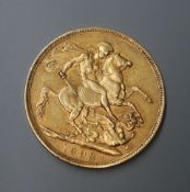 An 1898 gold sovereign.