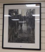 Modern British, charcoal and coloured chalk, Street scene, 58 x 47cm