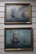 Max Parsons, pair of oils on canvas, Shipping at sea, signed, 29 x 39cm