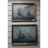 Max Parsons, pair of oils on canvas, Shipping at sea, signed, 29 x 39cm