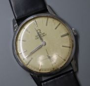 A gentleman's 1950's/1960's? stainless steel Omega Century manual wind wrist watch, on later