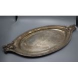 An American Ball, Black & Co sterling oval tray with applied rams head and shield handles, 71.5cm