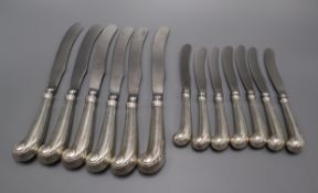 A set of six American Steiff Company Williamsburg Restoration sterling pistol handled table knives