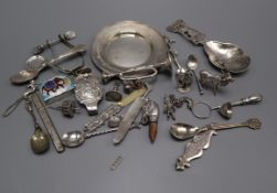 An Edwardian silver 'trumpet' child's rattle, Birmingham, 1902 and other mixed small silver and